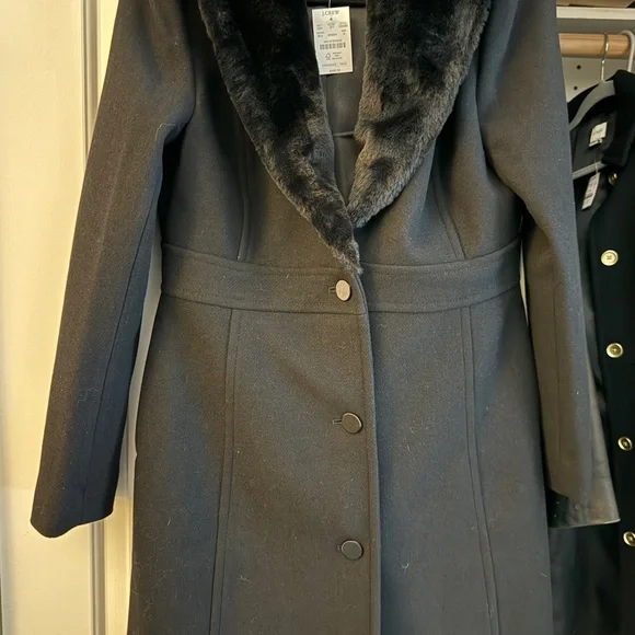 J. Crew Black peacoat with Faux Fur Collar - Picture 2 of 6